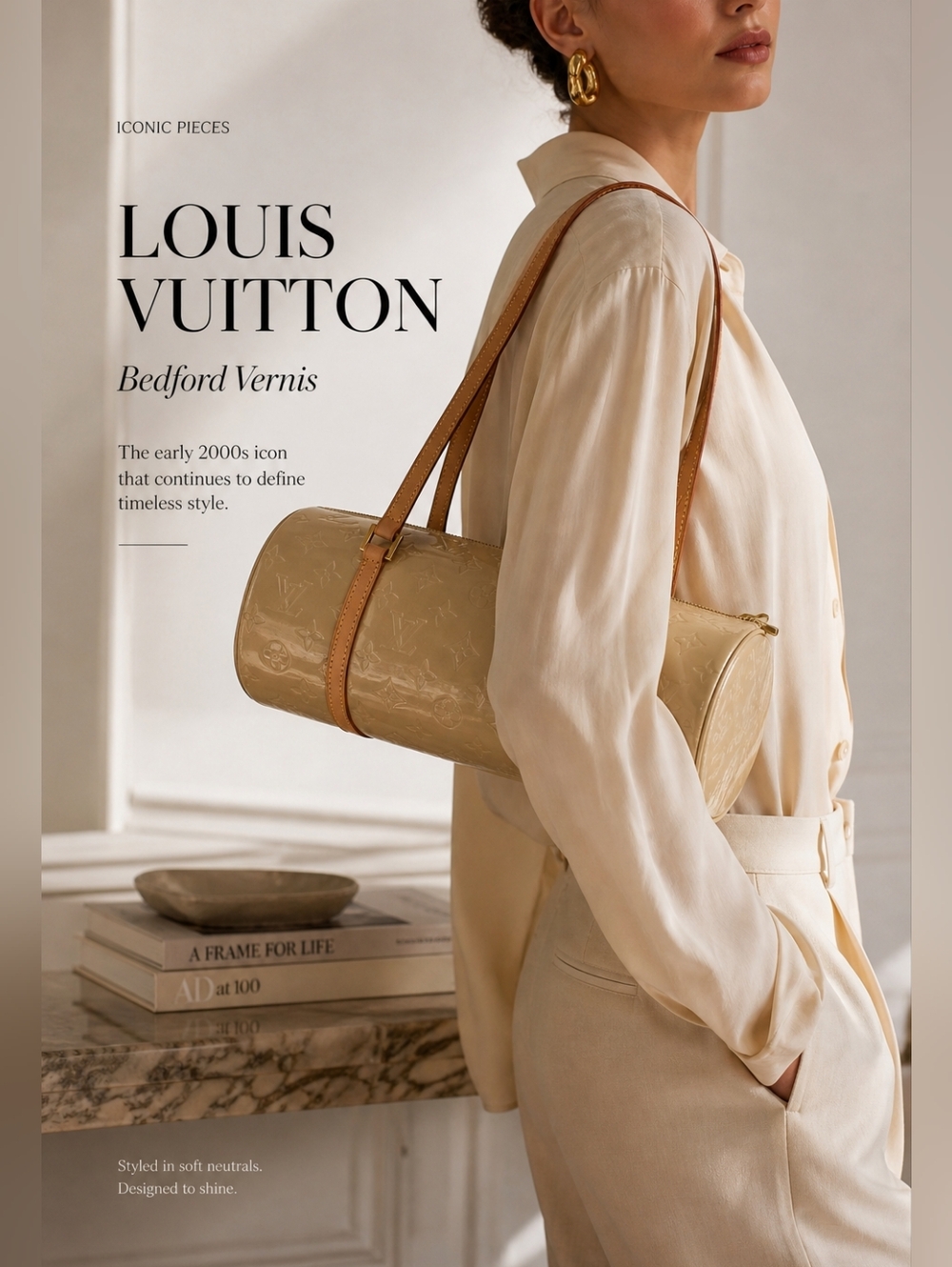 Louis Vuitton Bedford Papillion Bag Beige Patent Leather